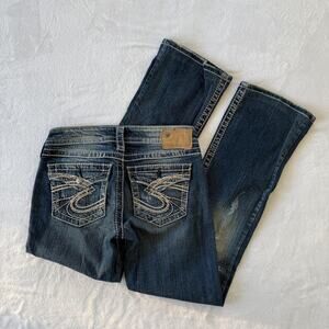 Silver Jeans Co. Jeans Womens W24 L31 Blue Distressed Bootcut Embroidered